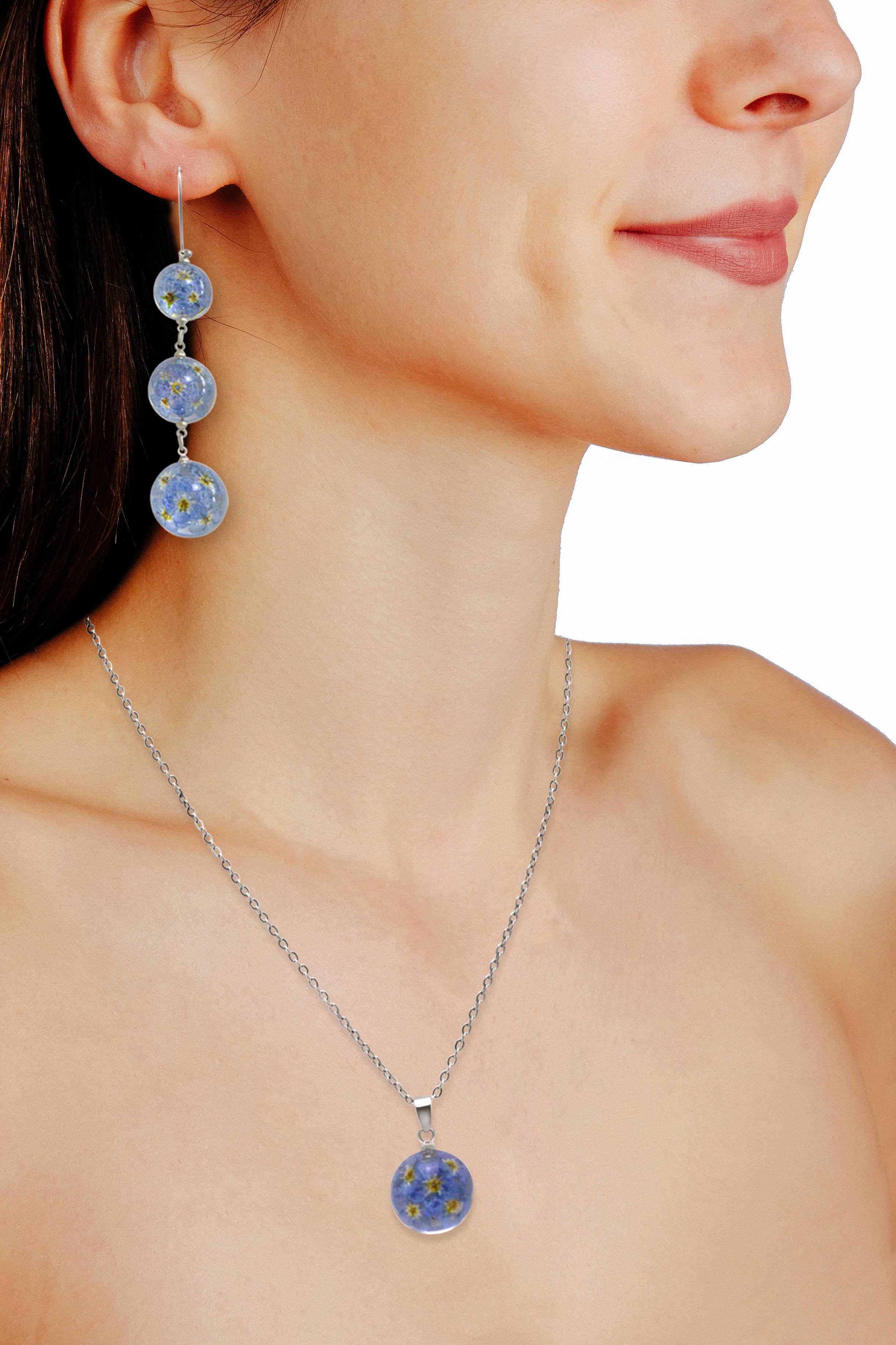 FLO's Forget Me Not Real Dried Flower Necklace Set
