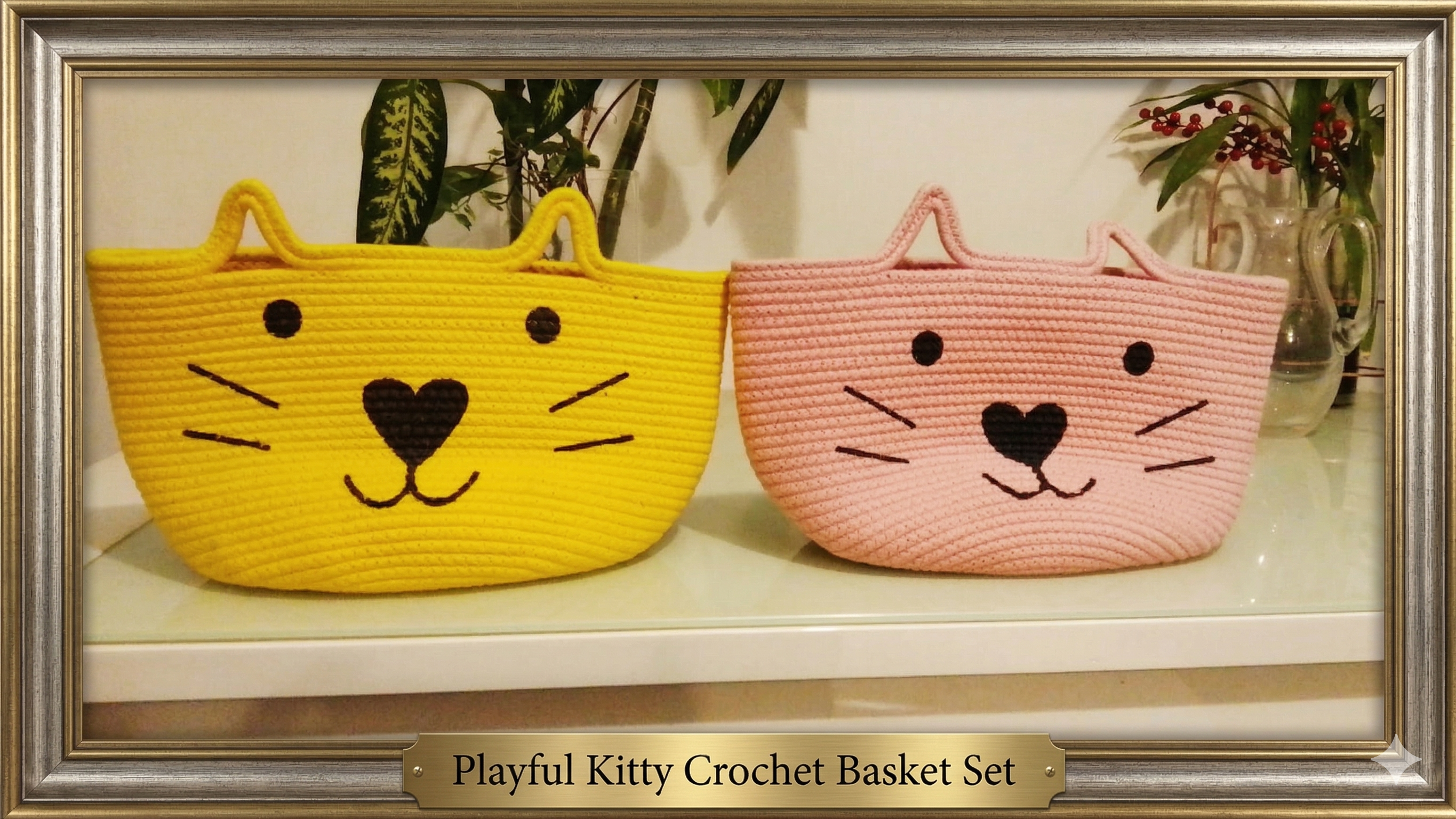Playful Kitty Crochet Basket Set