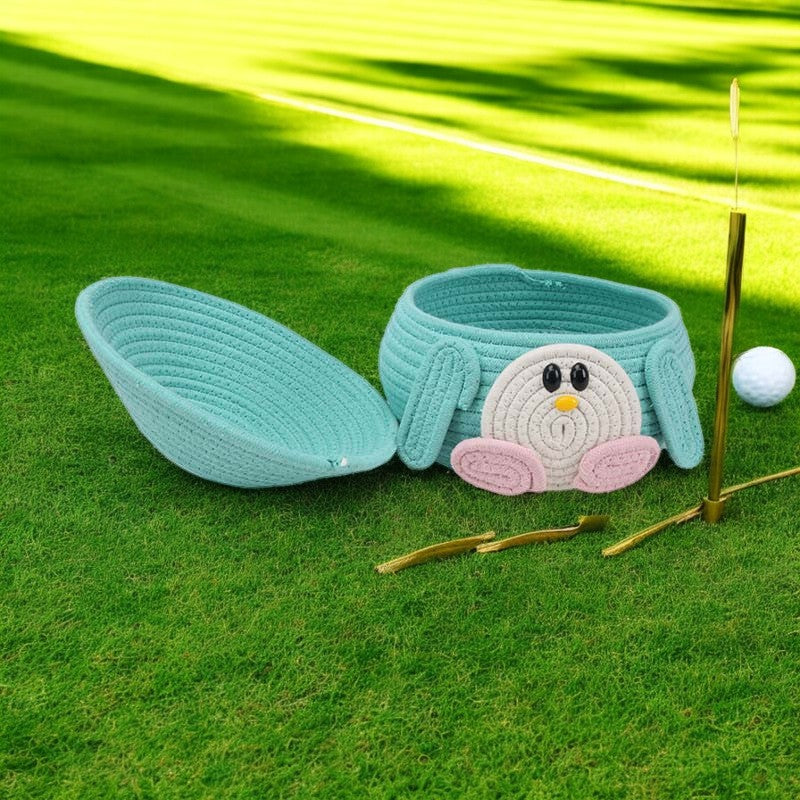 Penguin-Themed Woven Storage Basket with Lid