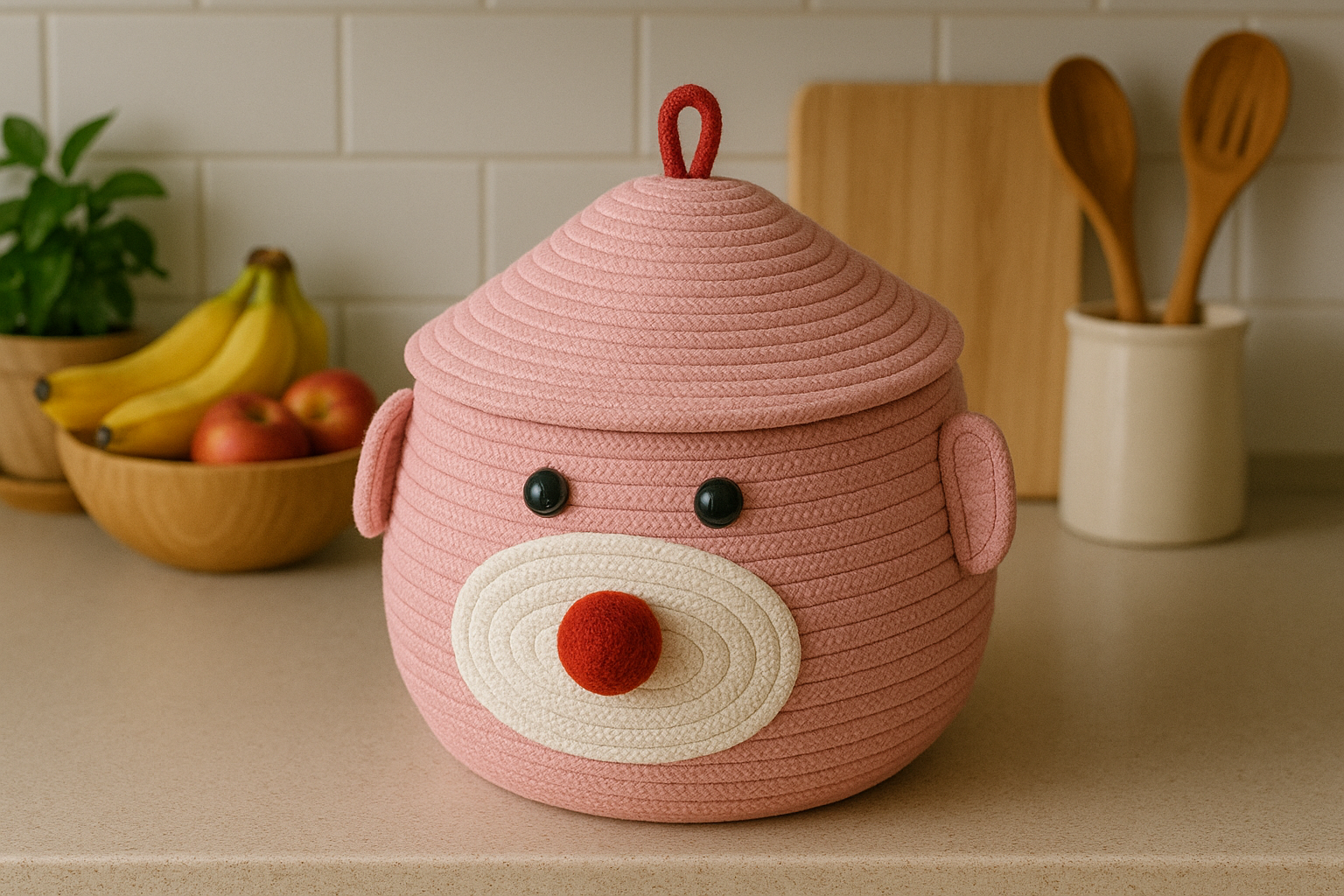 Adorable Pig-Themed Woven Storage Basket