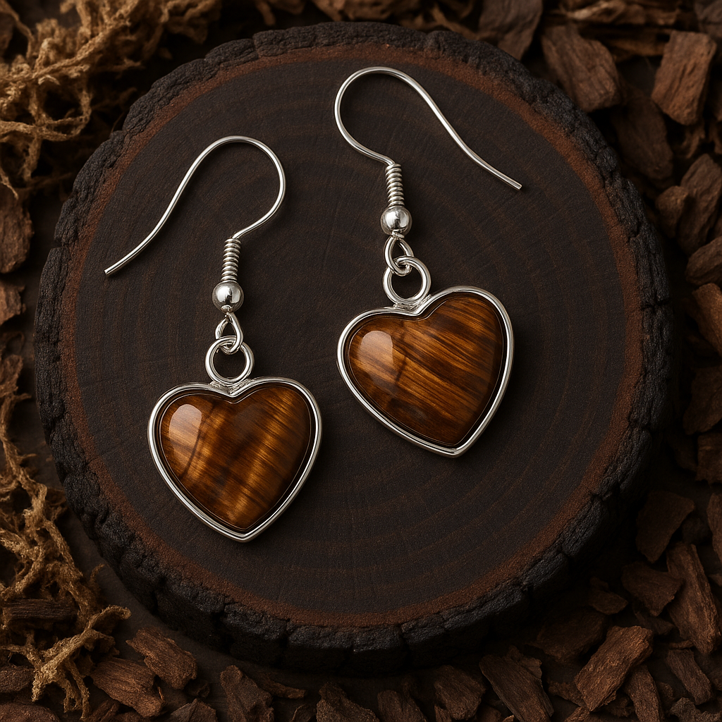 FLO's Tiger Eye Heart Stone Earrings