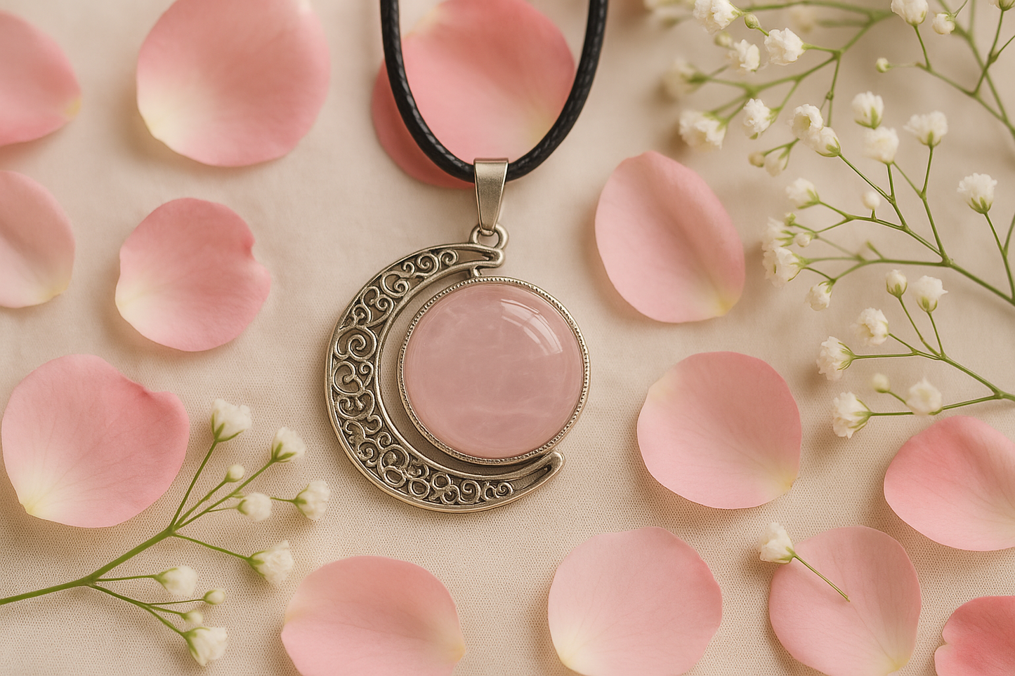 FLO's Rose Quartz Crescent Pendant