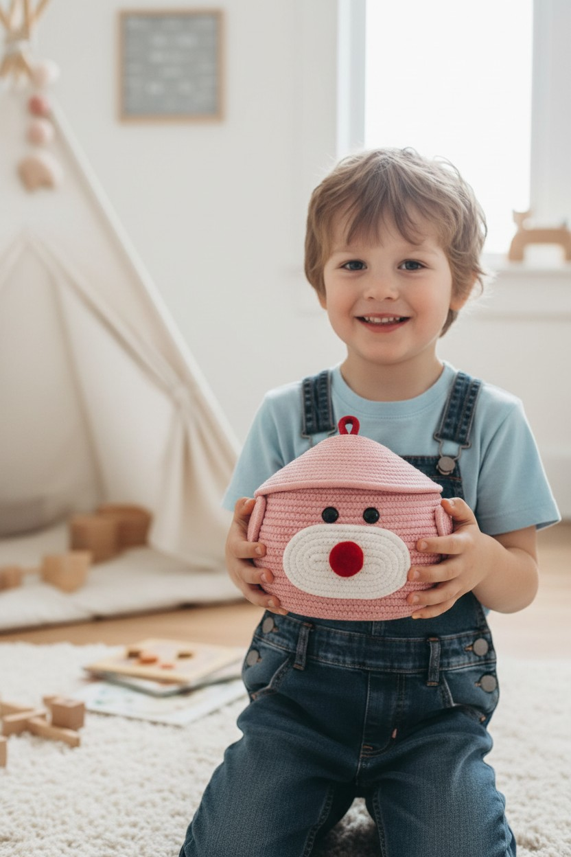 Adorable Pig-Themed Woven Storage Basket