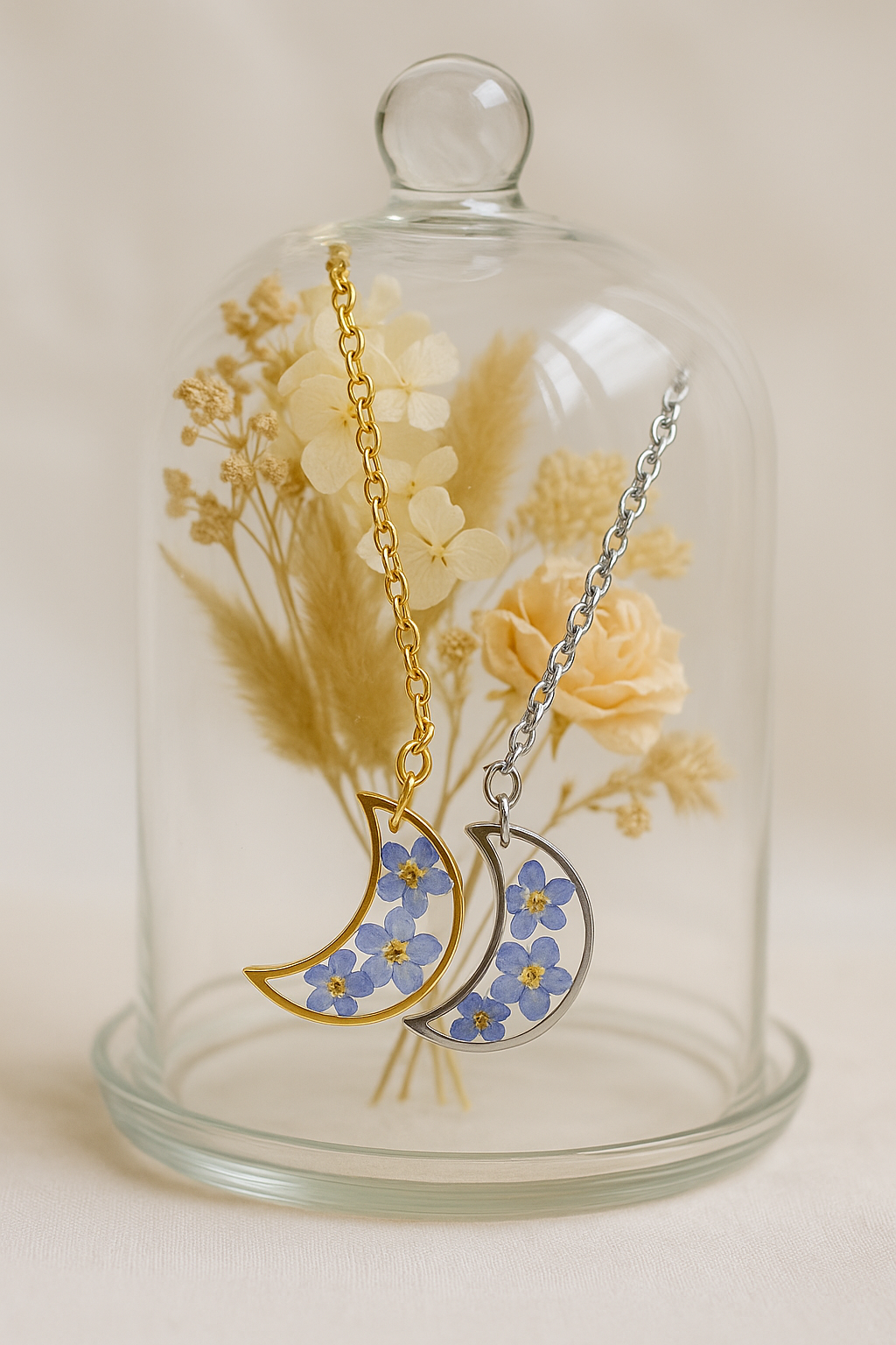 FLO's Celestial Memory Moon Pendant – Forget-Me-Not Edition