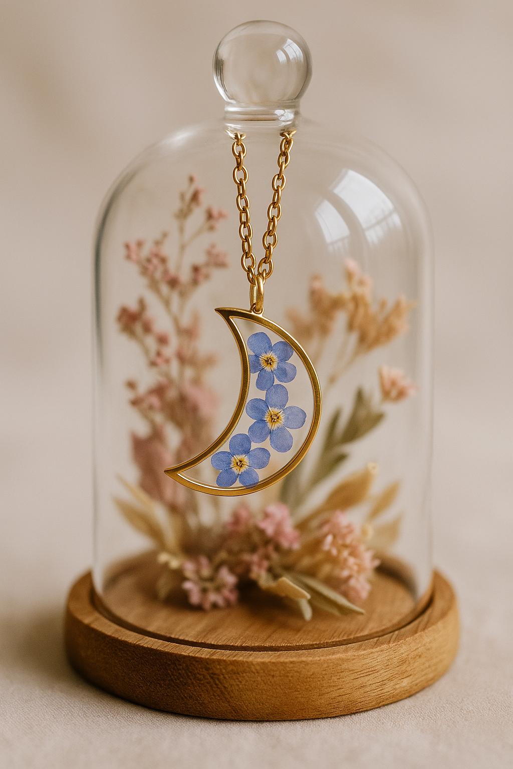 FLO's Celestial Memory Moon Pendant – Forget-Me-Not Edition