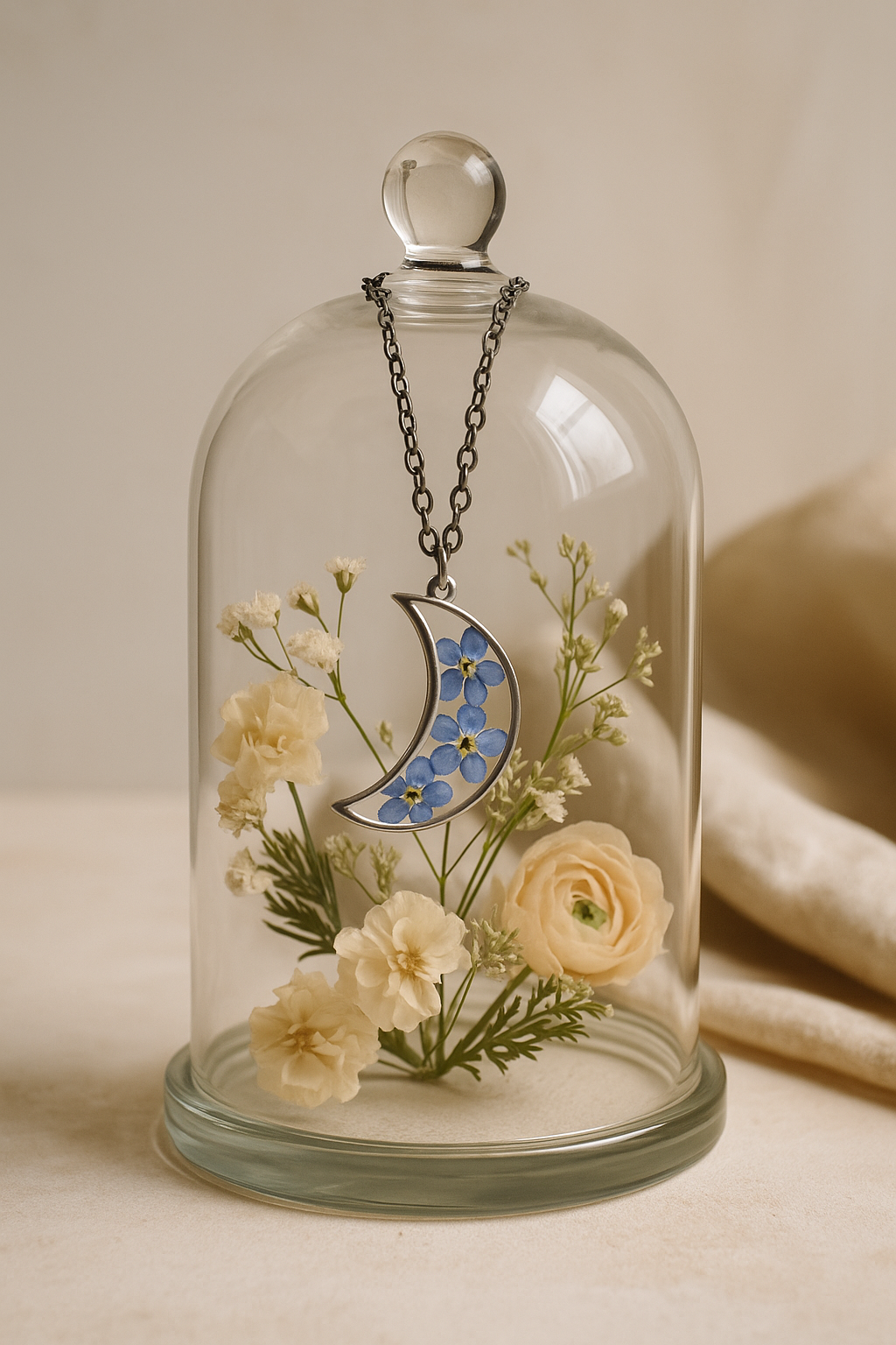 FLO's Celestial Memory Moon Pendant – Forget-Me-Not Edition