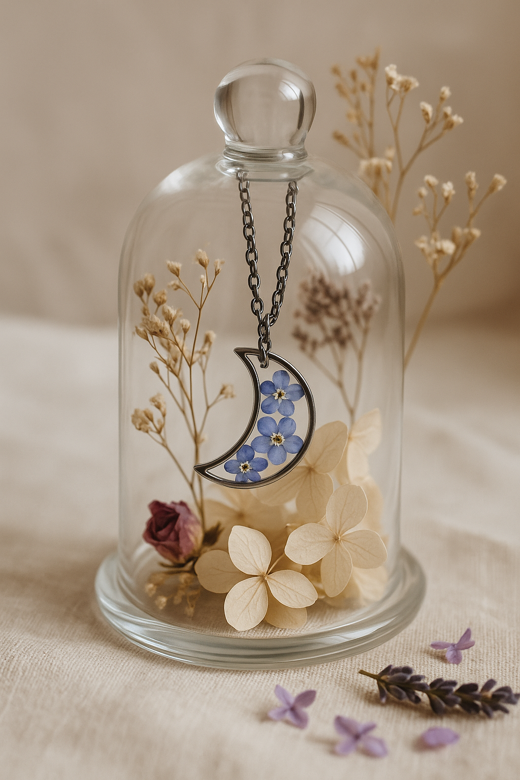 FLO's Celestial Memory Moon Pendant – Forget-Me-Not Edition