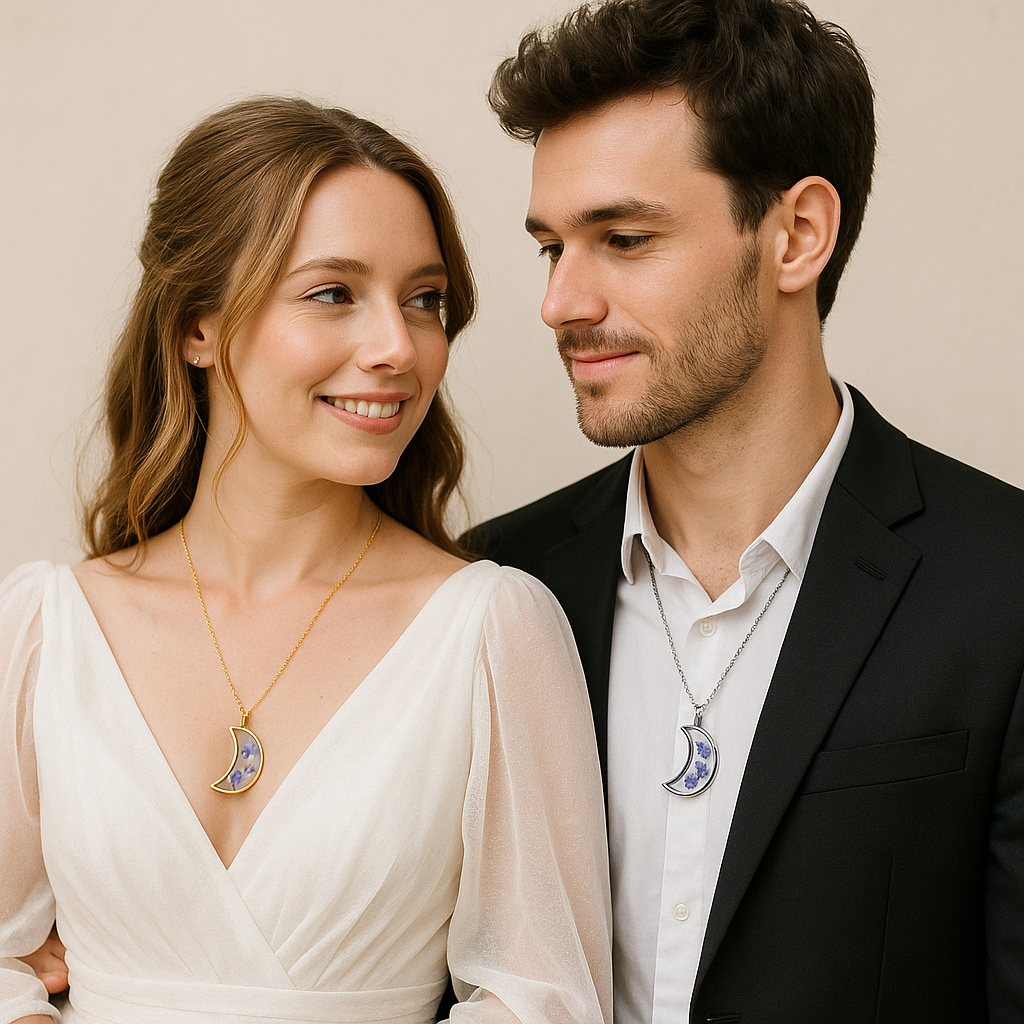 FLO's Celestial Memory Moon Pendant – Forget-Me-Not Edition