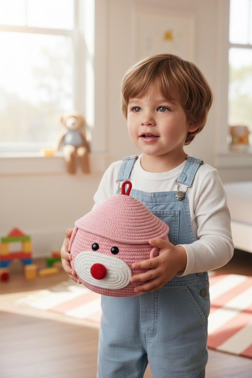 Adorable Pig-Themed Woven Storage Basket