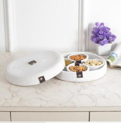 Round Crochet Compartment Organizer with Lid