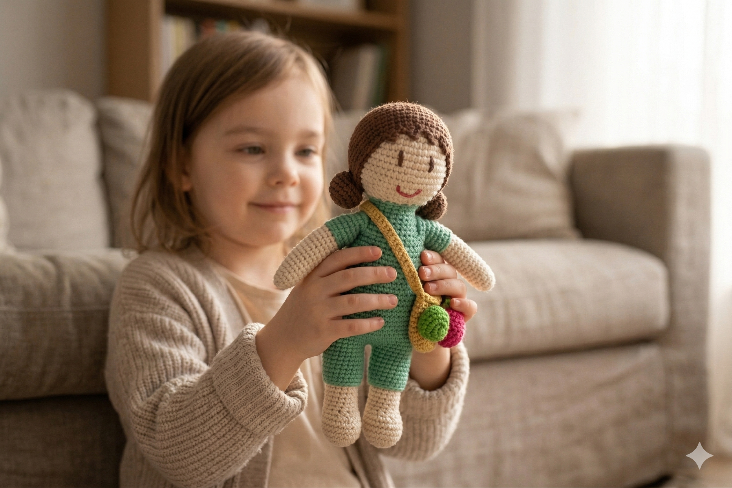 Farmhouse Charm – Girl in Overalls Crochet Toy