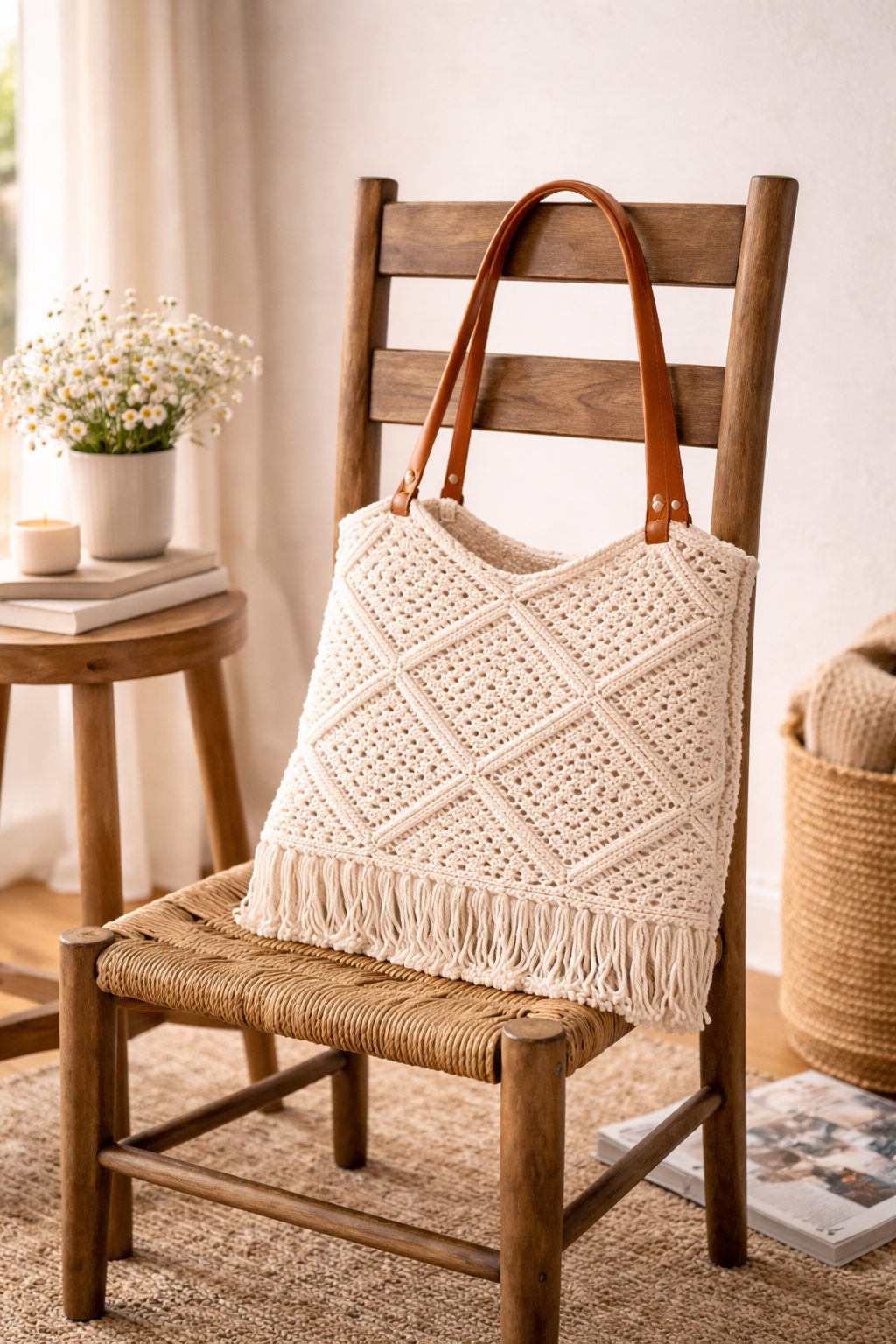 Ivory Cotton Crochet Tote