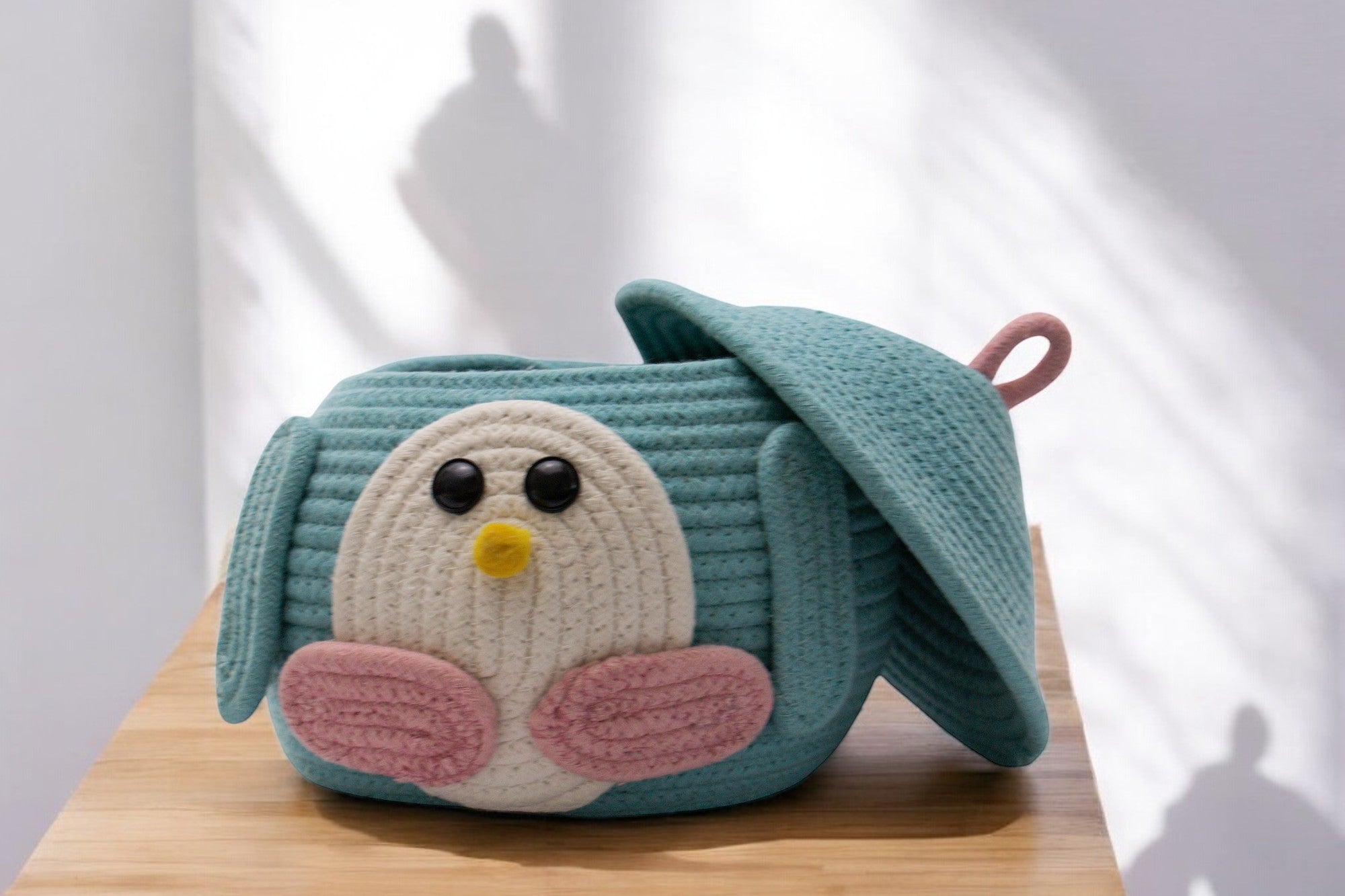 Penguin-Themed Woven Storage Basket with Lid