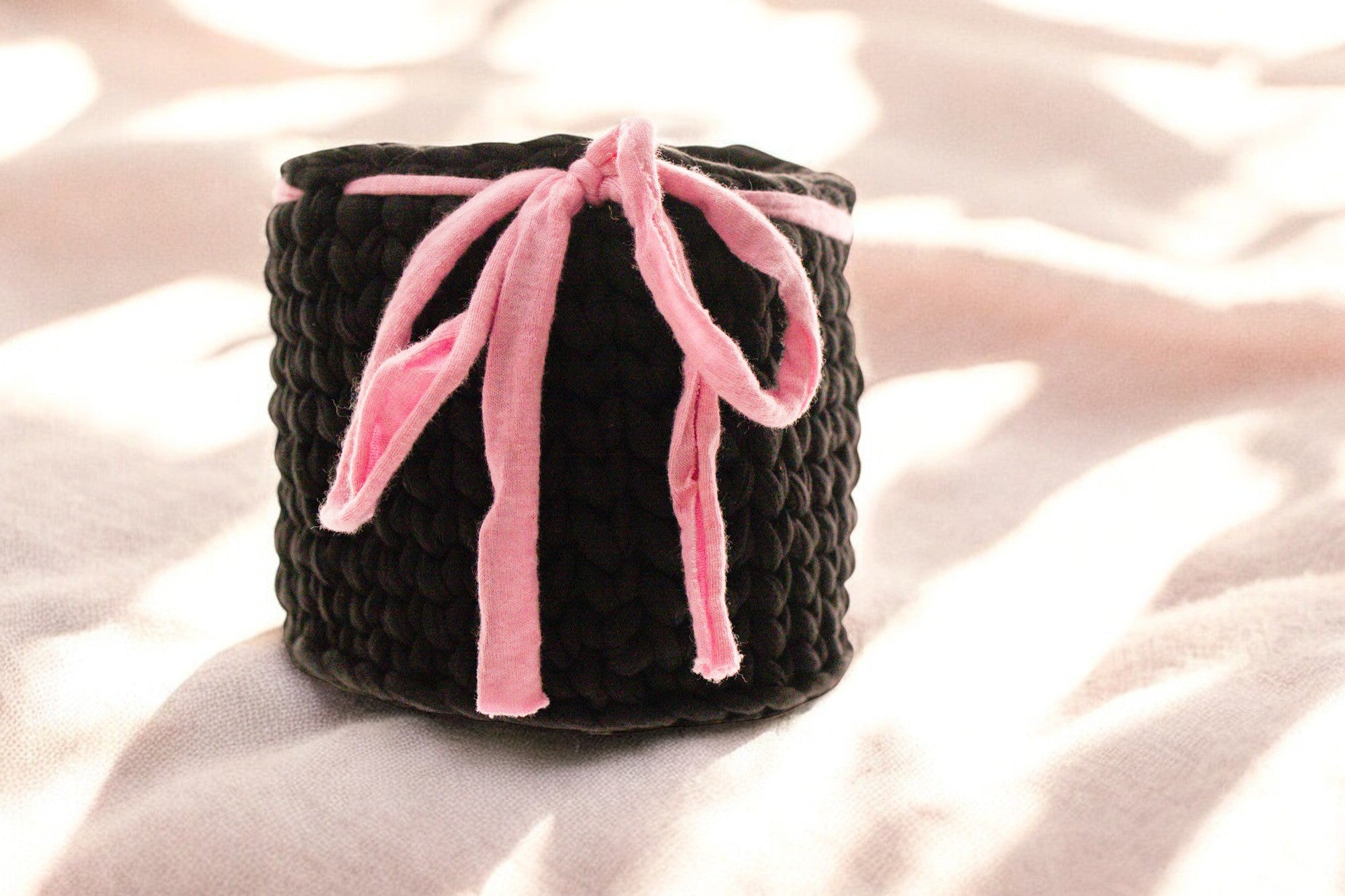 Handmade Crochet Storage Baskets with Drawstring Accent