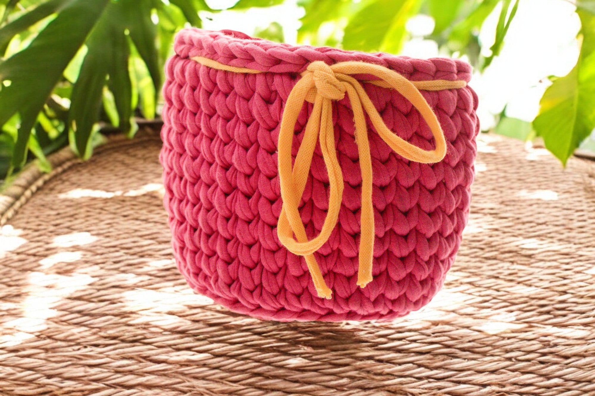 Handmade Crochet Storage Baskets with Drawstring Accent