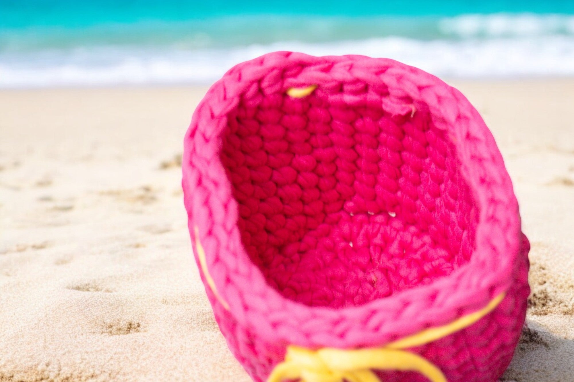 Handmade Crochet Storage Baskets with Drawstring Accent