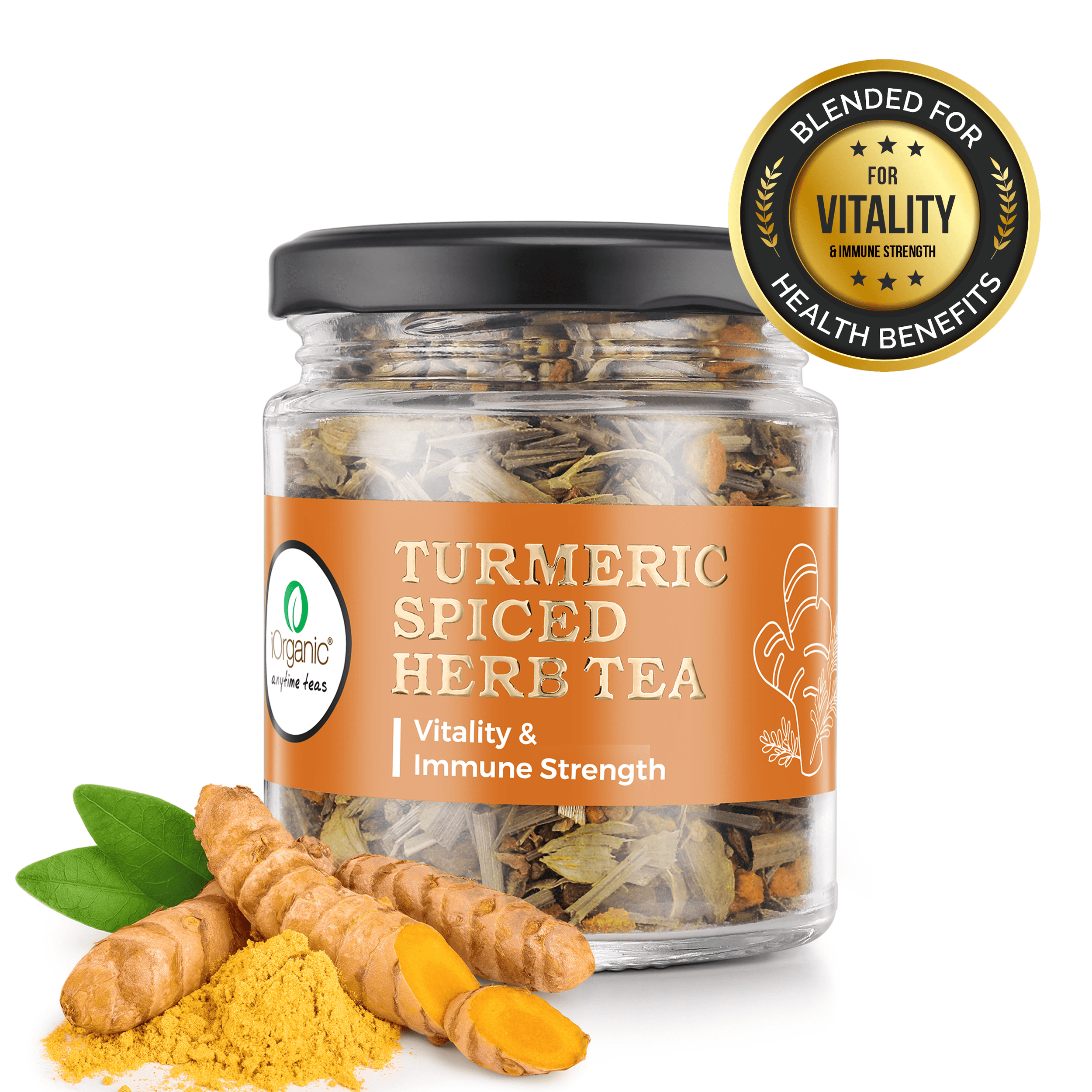 Turmeric Spiced Herbal Tea loose leaf blend with turmeric, ginger, cinnamon and citrus-spice botanicals