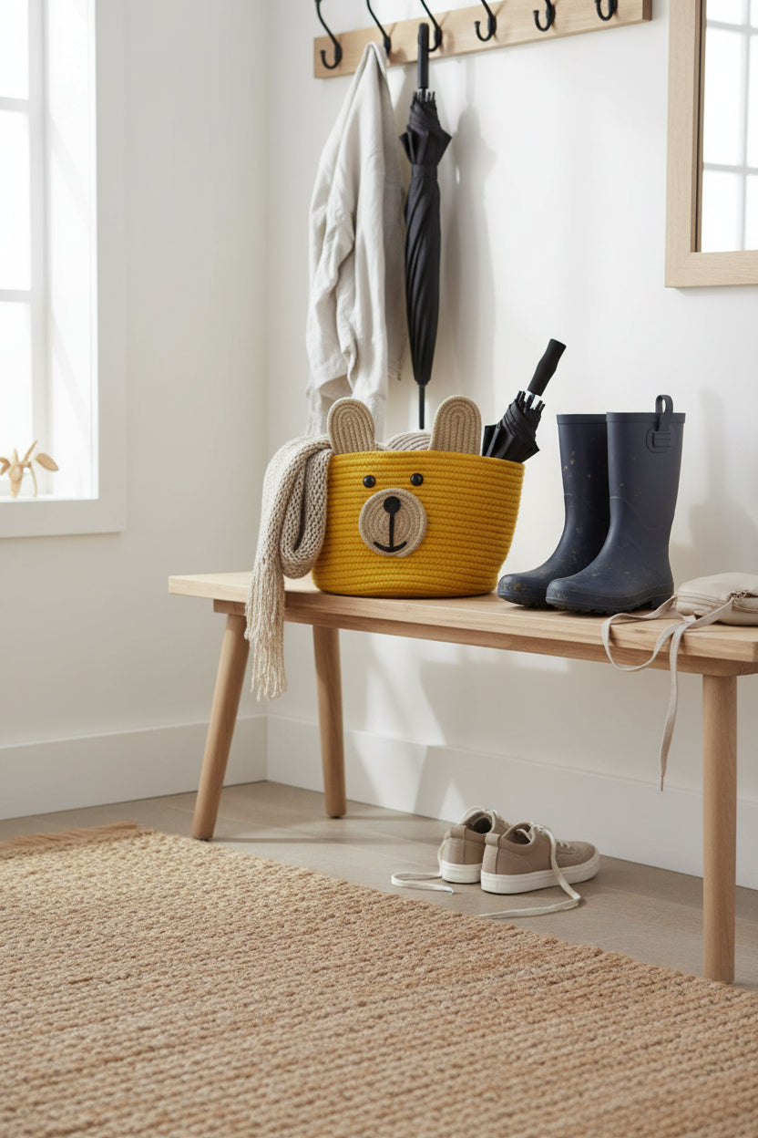 Cute Bear Face Woven Storage Basket
