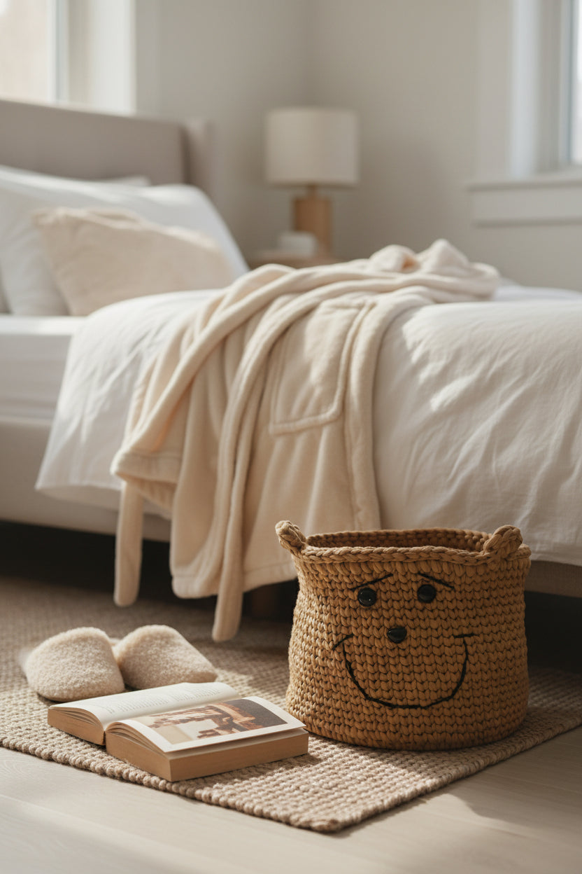 Smiley Bear Crochet Storage Basket