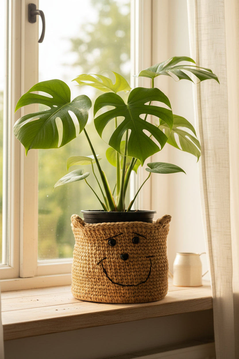 Smiley Bear Crochet Storage Basket