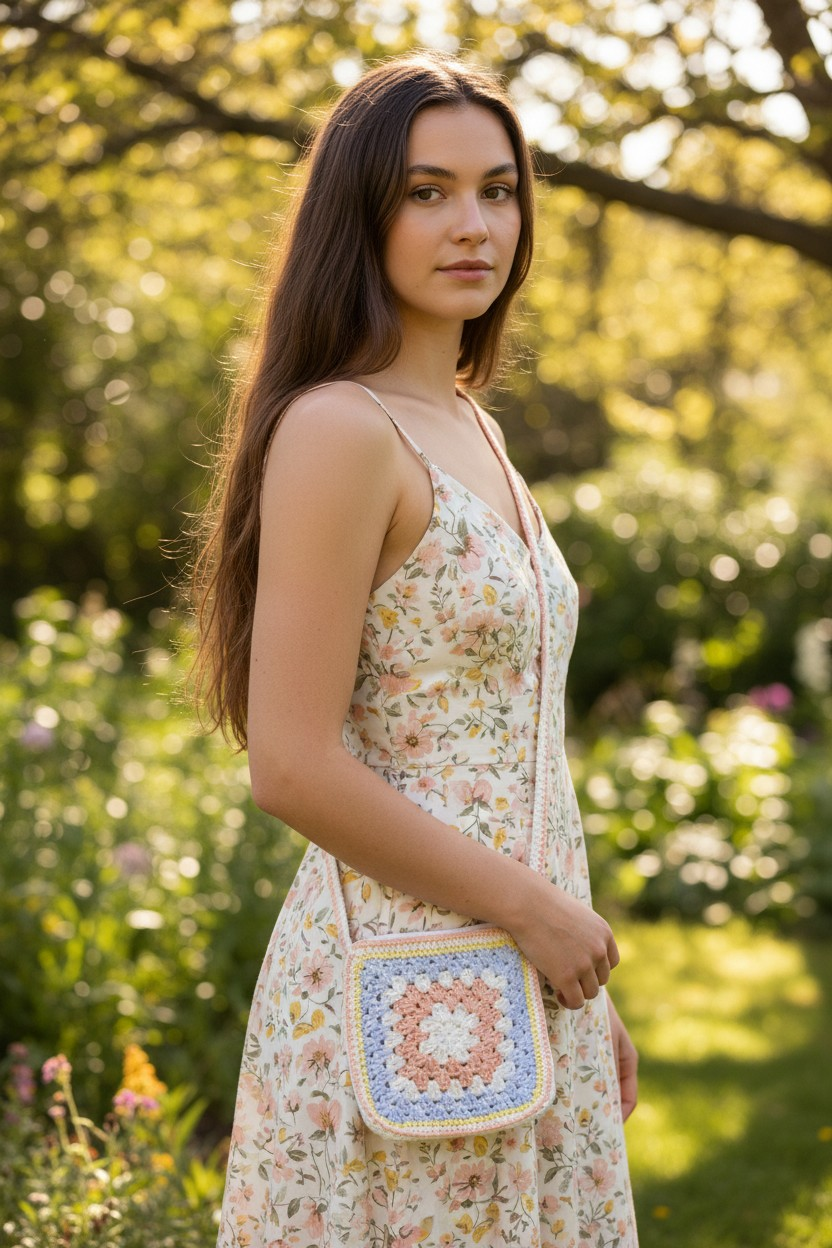 Sunrise Bloom Cotton Crochet Crossbody