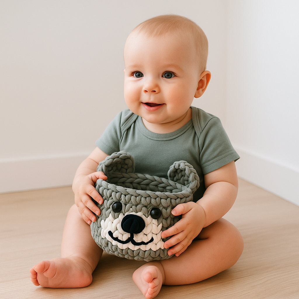 Cozy Bear Crochet Basket Set