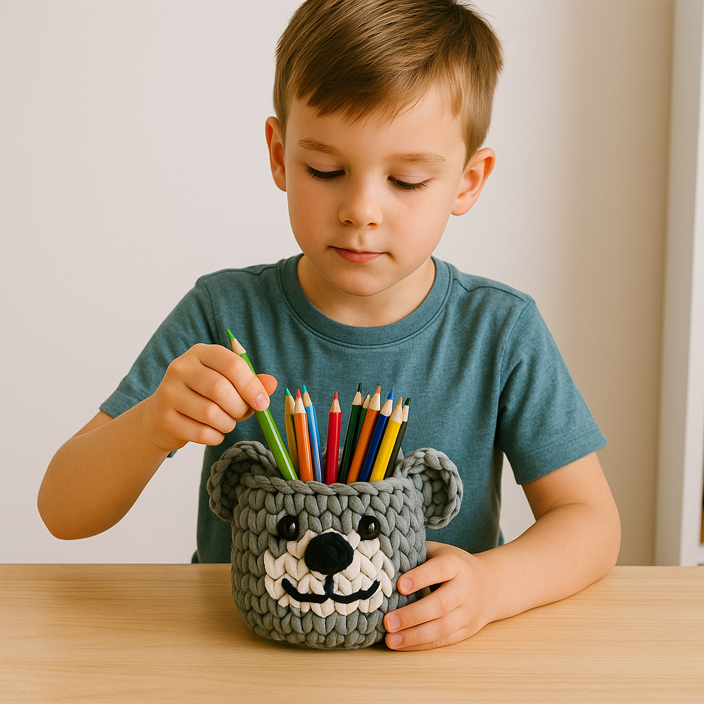 Cozy Bear Crochet Basket Set