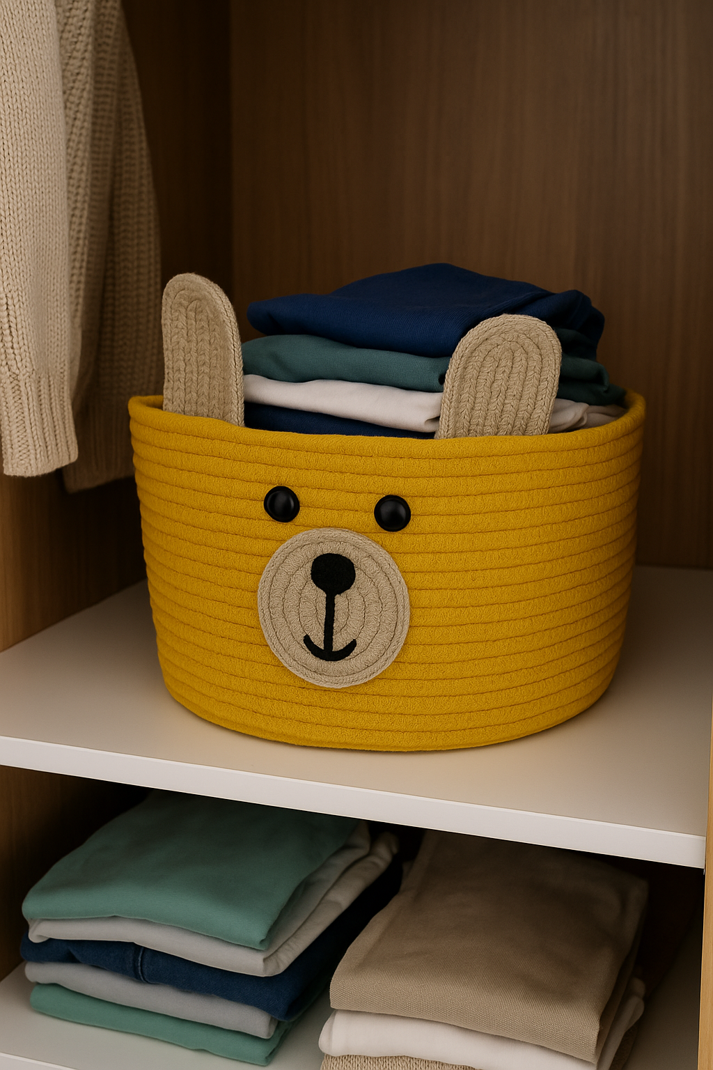 Cute Bear Face Woven Storage Basket