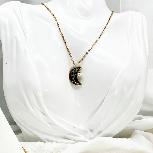 FLO's Midnight Bloom Crescent Pendant
