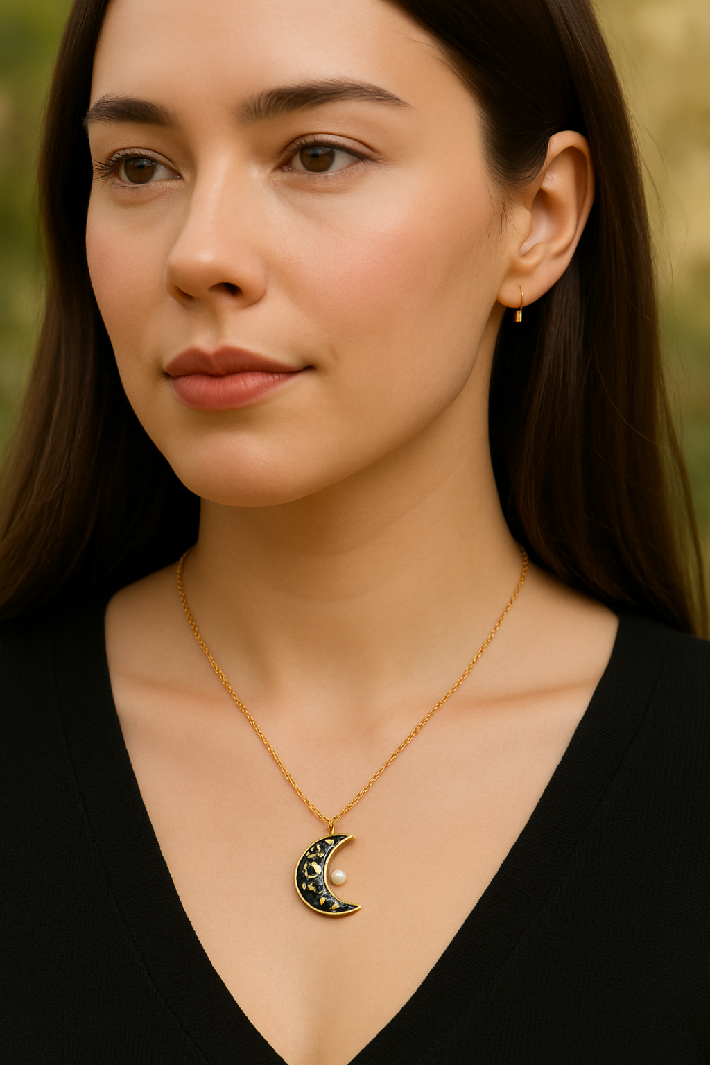 FLO's Midnight Bloom Crescent Pendant