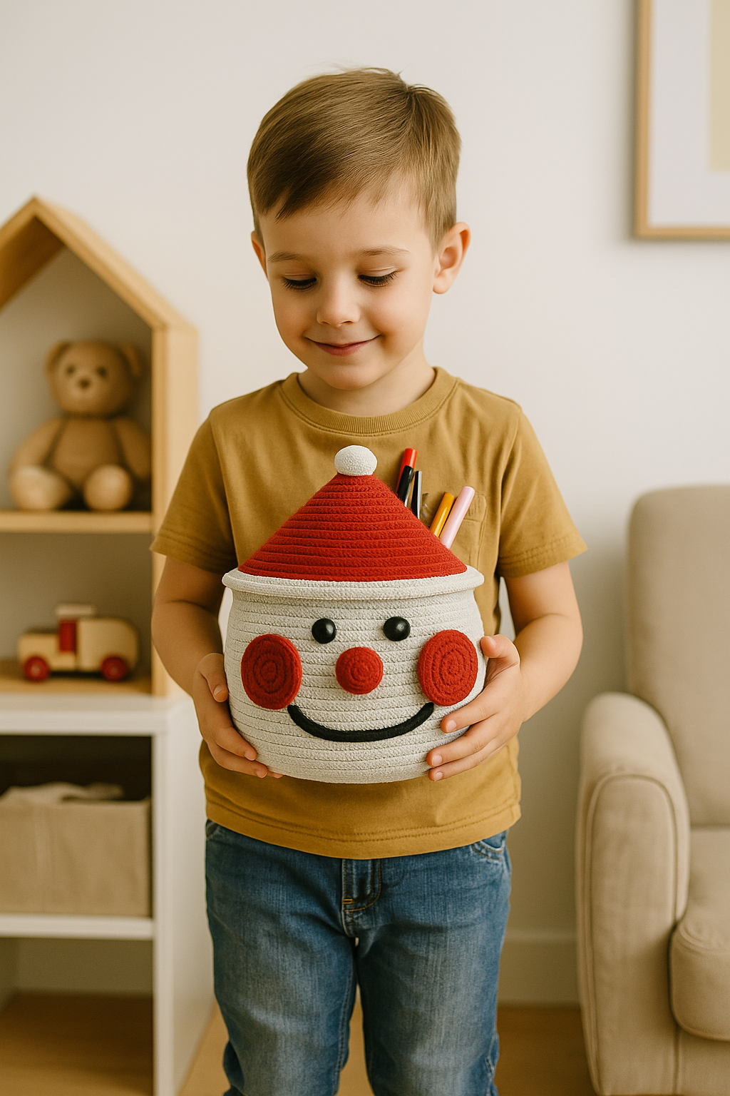 Cheerful Snowman-Themed Storage Basket