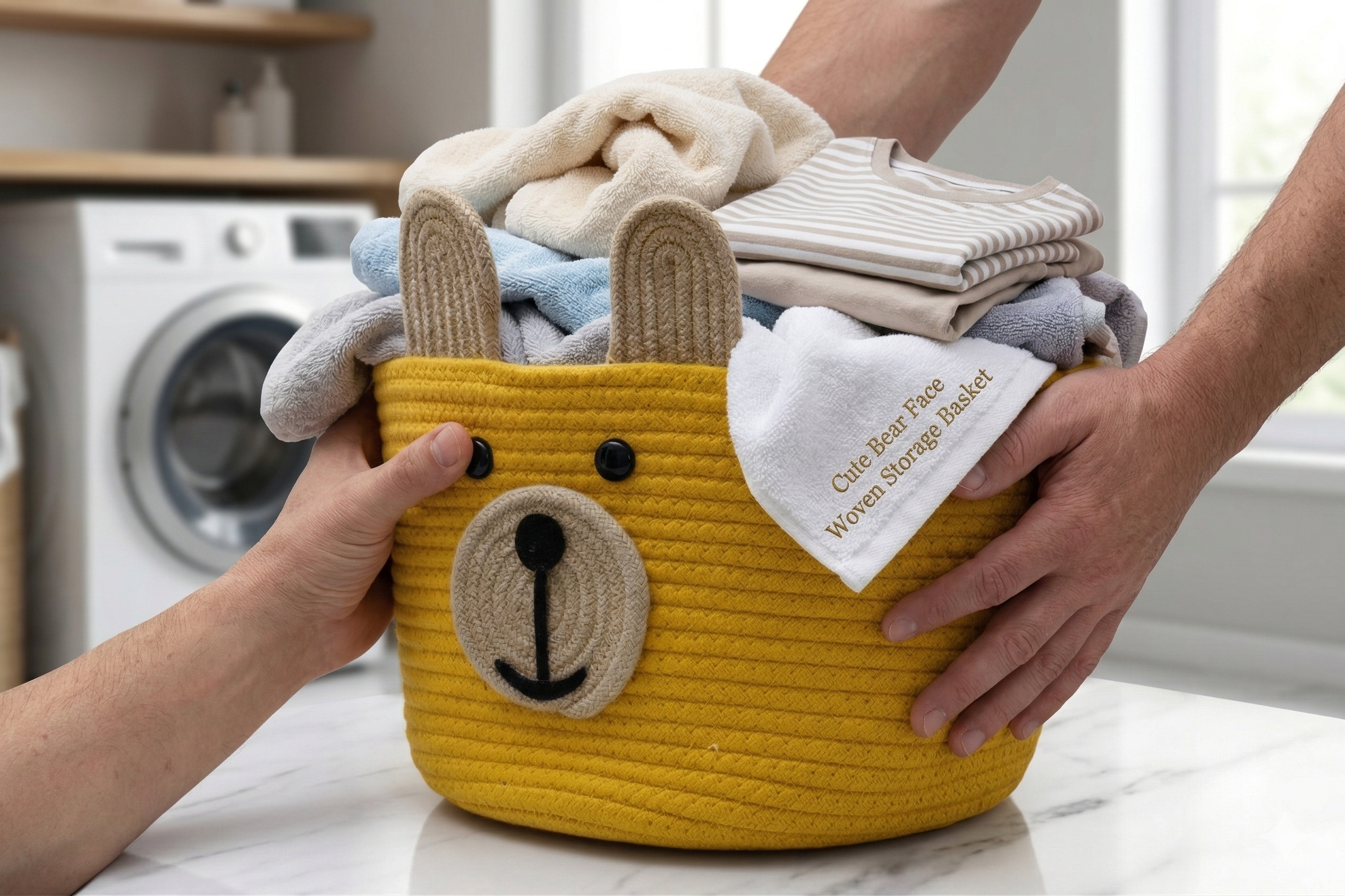 Cute Bear Face Woven Storage Basket