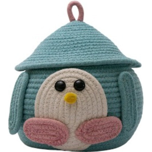 Penguin-Themed Woven Storage Basket with Lid