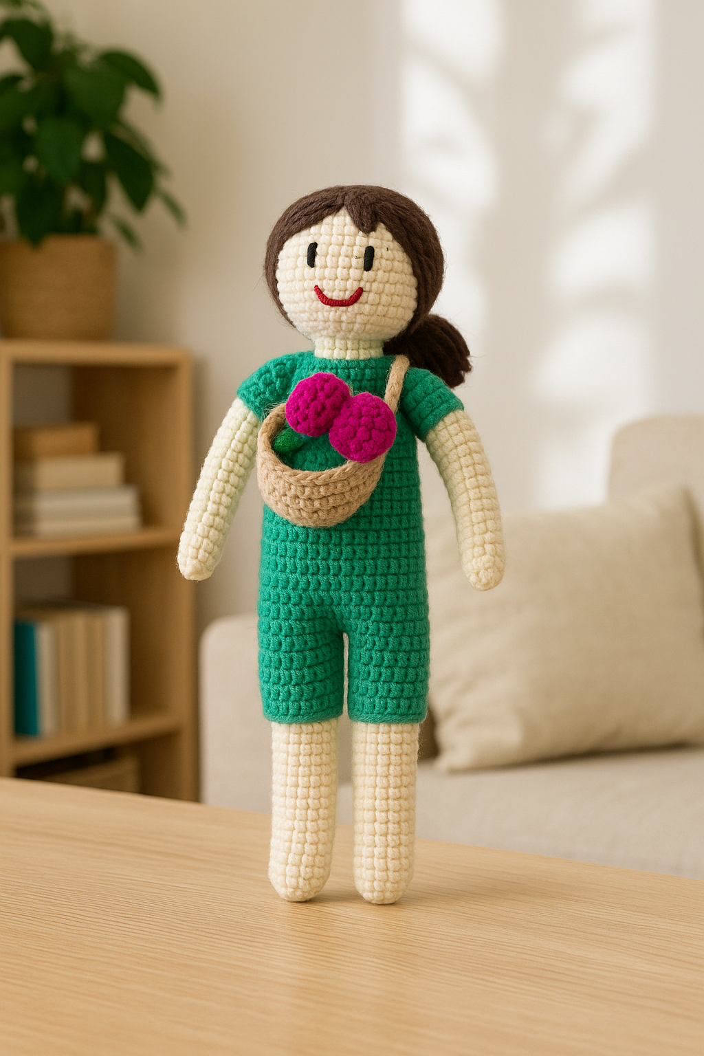 Farmhouse Charm – Girl in Overalls Crochet Toy
