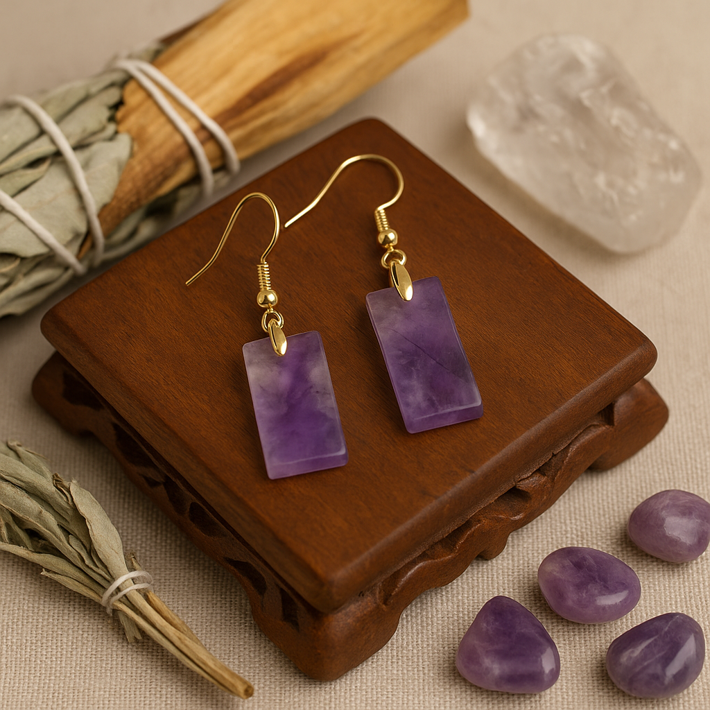 FLO's Amethyst Rectangle Stone Earrings
