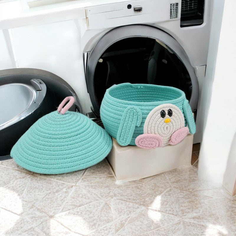 Penguin-Themed Woven Storage Basket with Lid