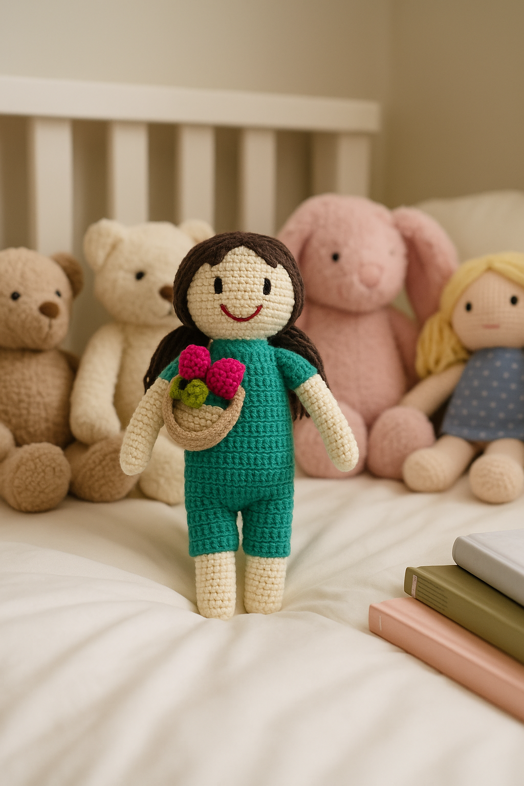 Farmhouse Charm – Girl in Overalls Crochet Toy
