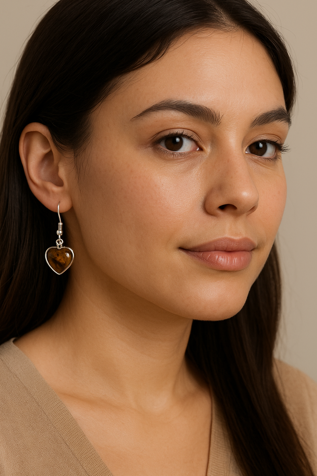 FLO's Tiger Eye Heart Stone Earrings