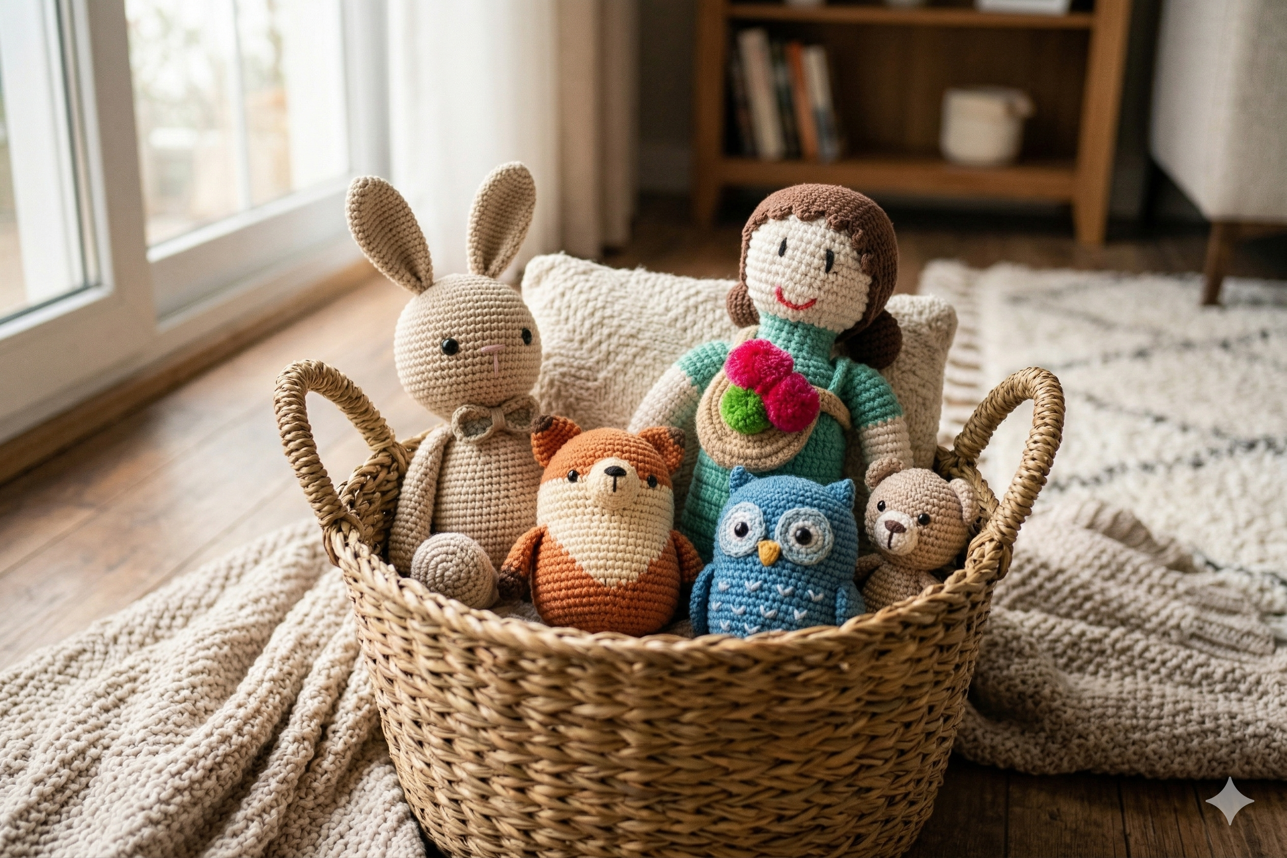Farmhouse Charm – Girl in Overalls Crochet Toy