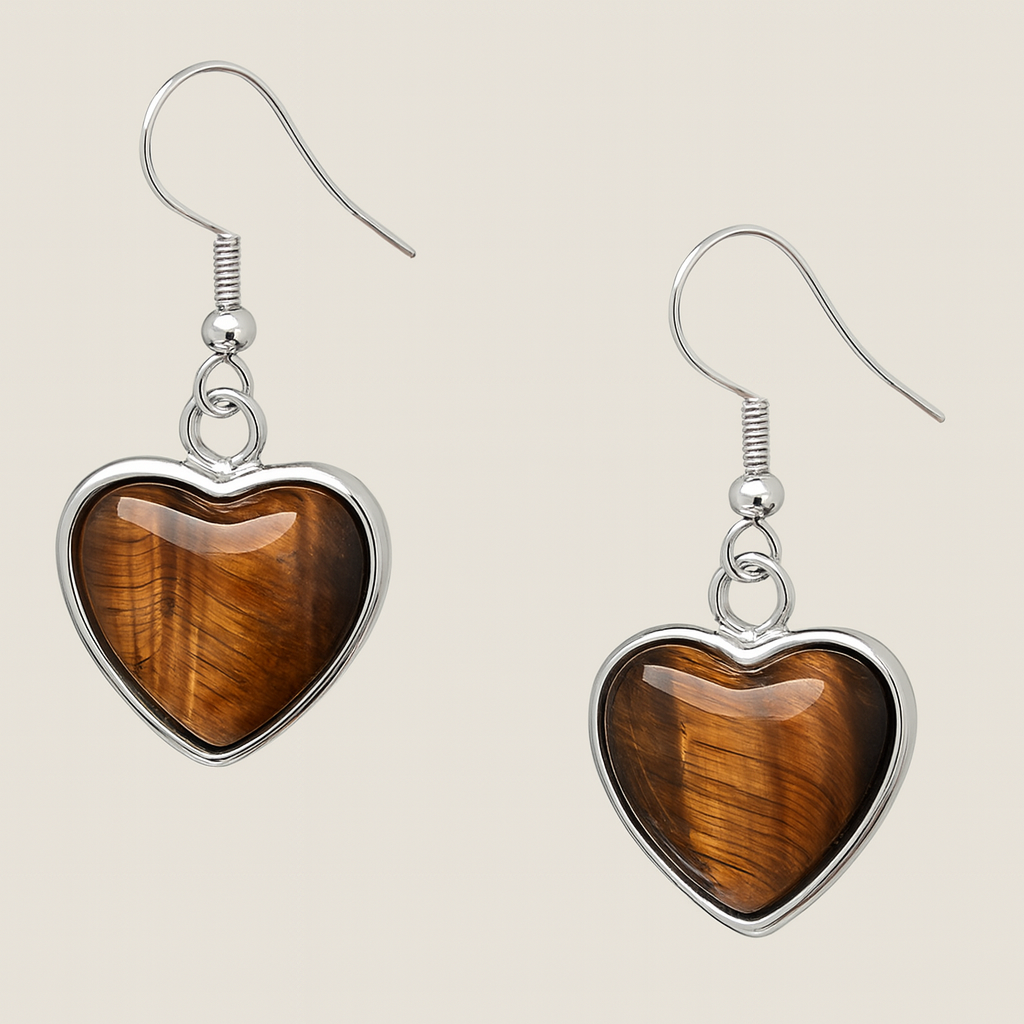 FLO's Tiger Eye Heart Stone Earrings