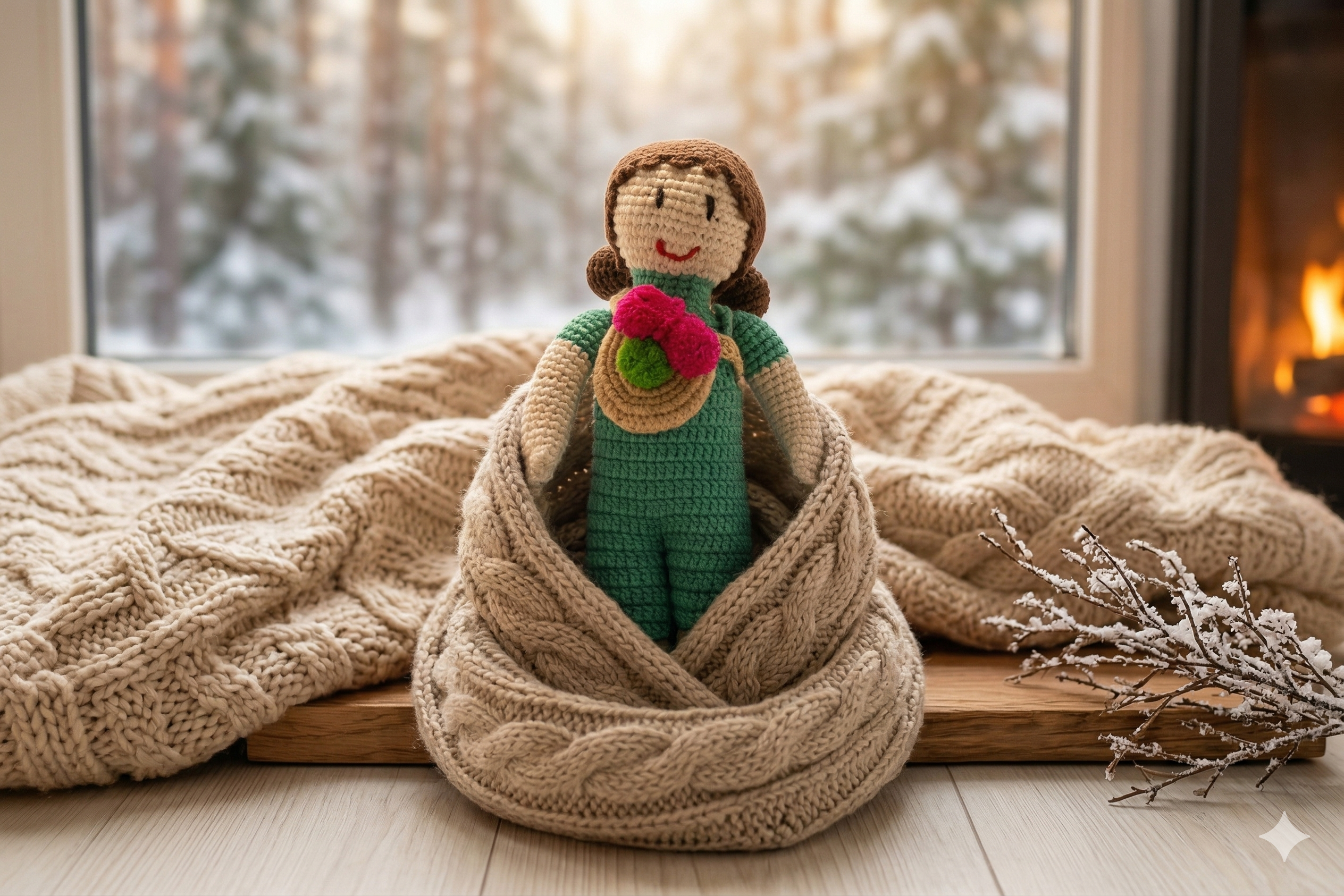Farmhouse Charm – Girl in Overalls Crochet Toy