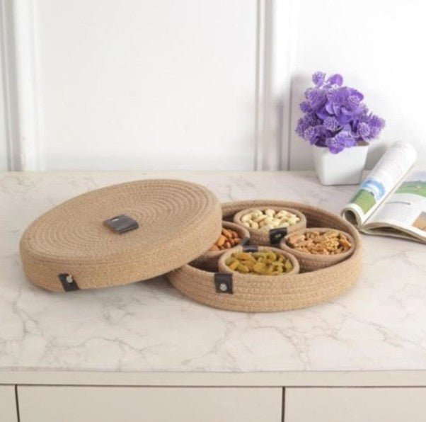 Round Crochet Compartment Organizer with Lid