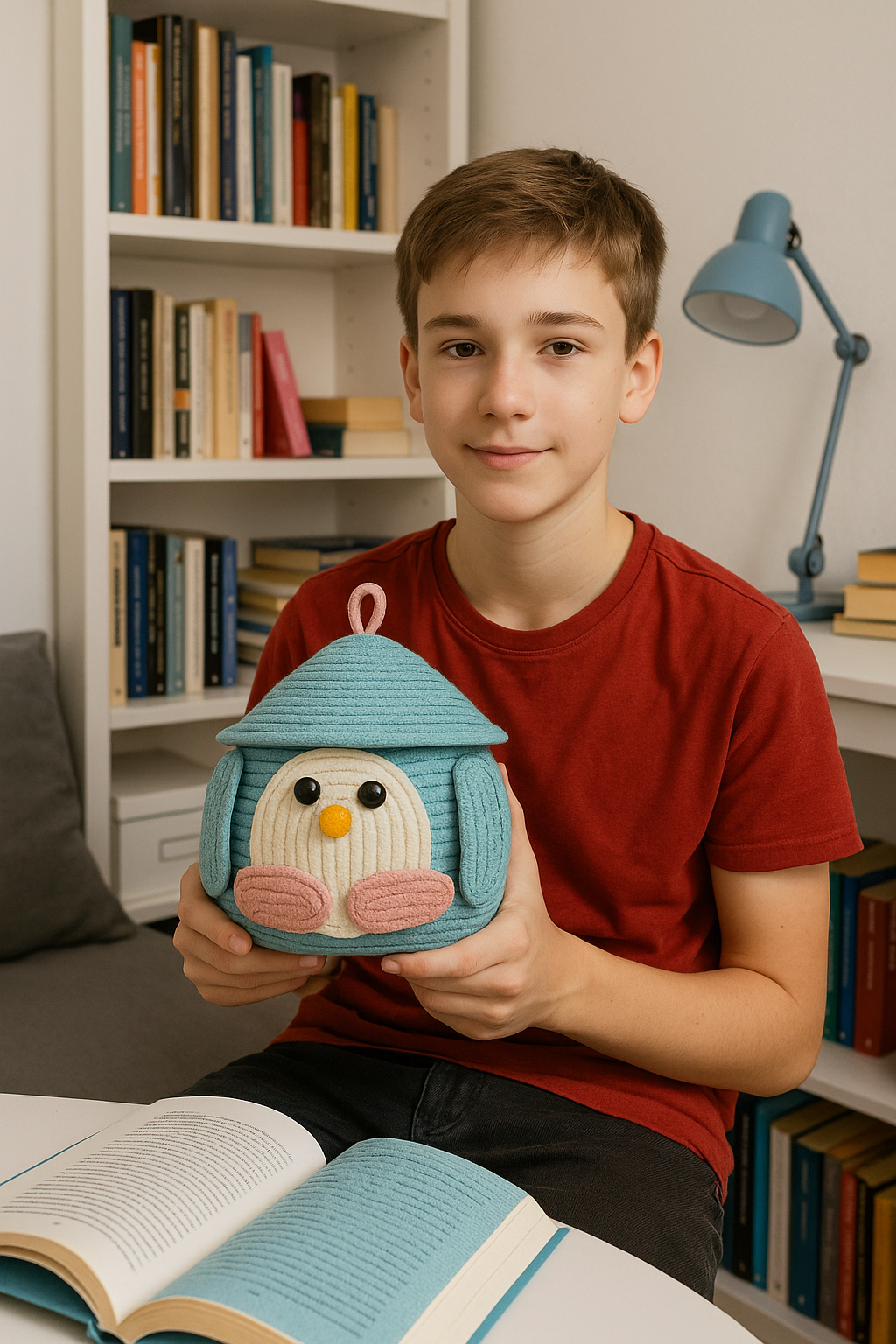 Penguin-Themed Woven Storage Basket with Lid