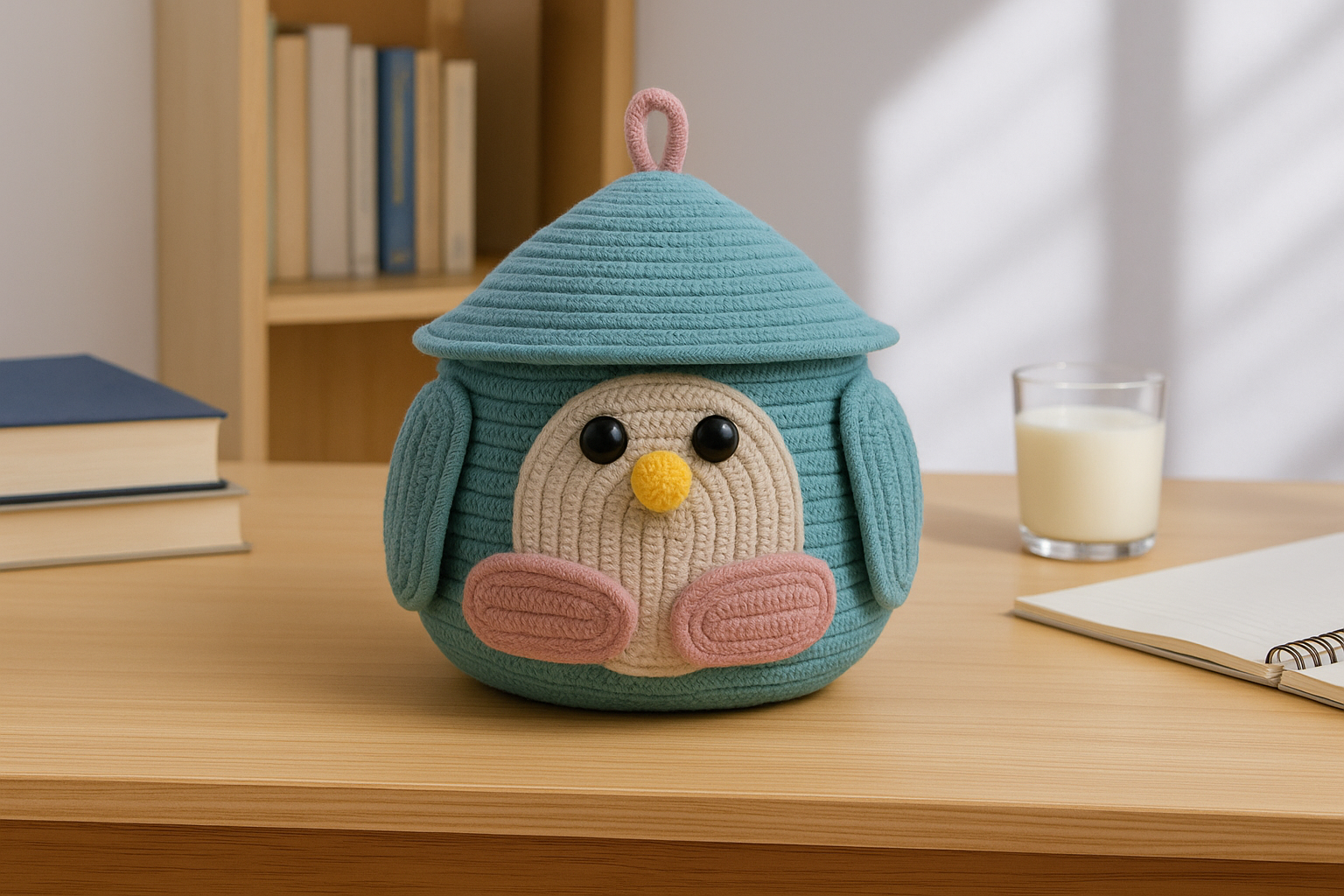 Penguin-Themed Woven Storage Basket with Lid