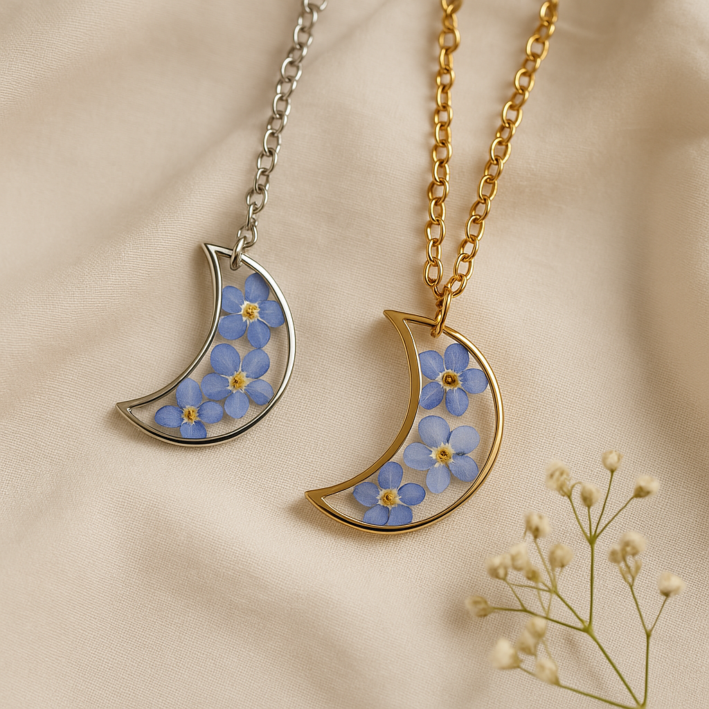 FLO's  Celestial Memory Moon Pendant – Forget-Me-Not Edition