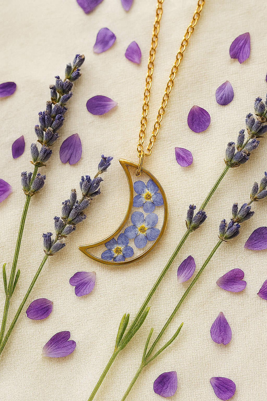 FLO's  Celestial Memory Moon Pendant – Forget-Me-Not Edition