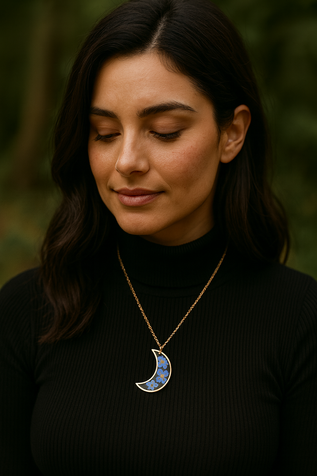 FLO's  Celestial Memory Moon Pendant – Forget-Me-Not Edition