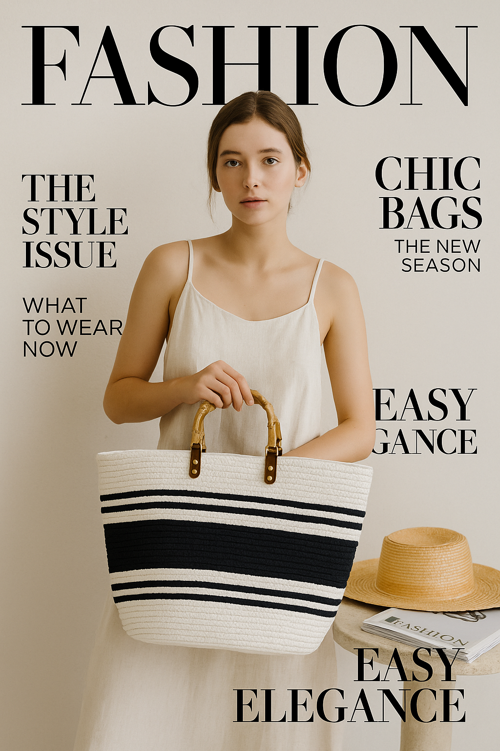FLO's Nautical Striped Crochet Tote – Bamboo Handle Edition
