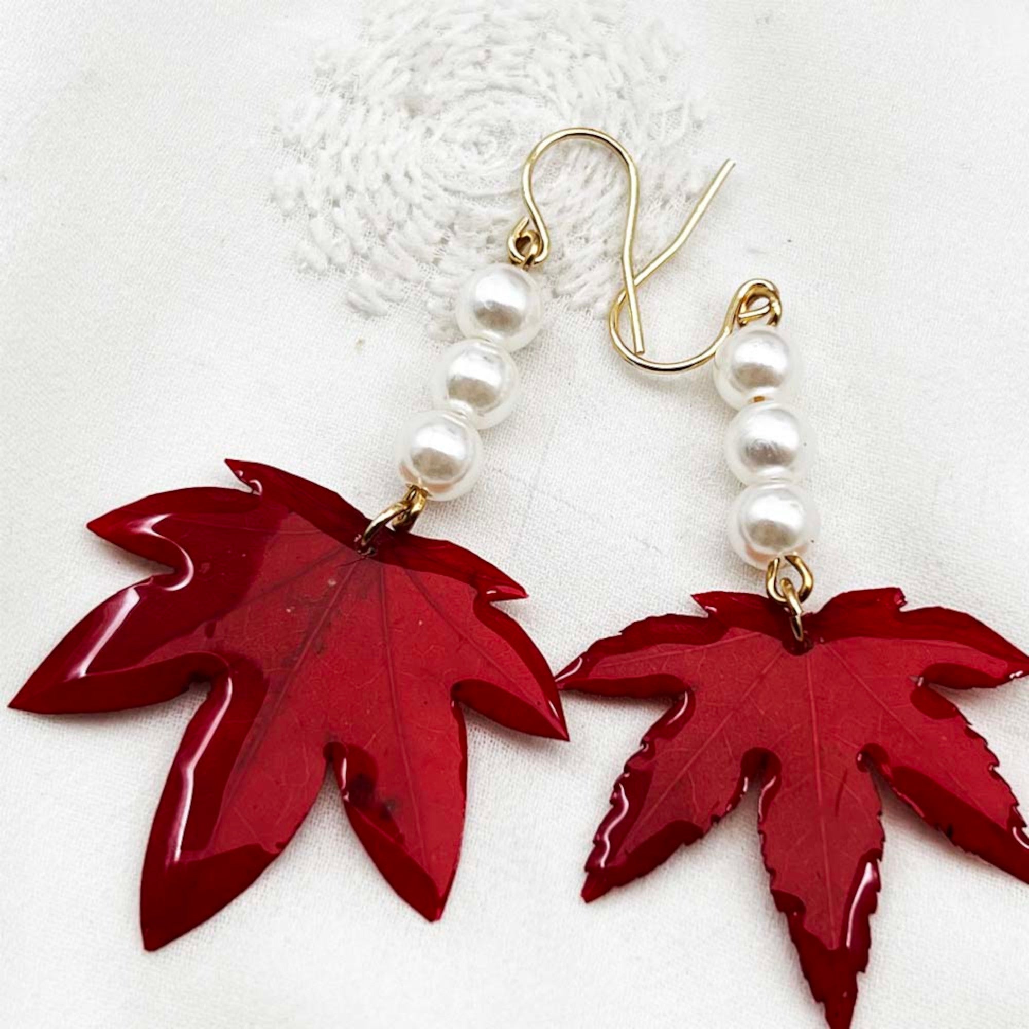 FLO's Crimson Maple Charm Earrings