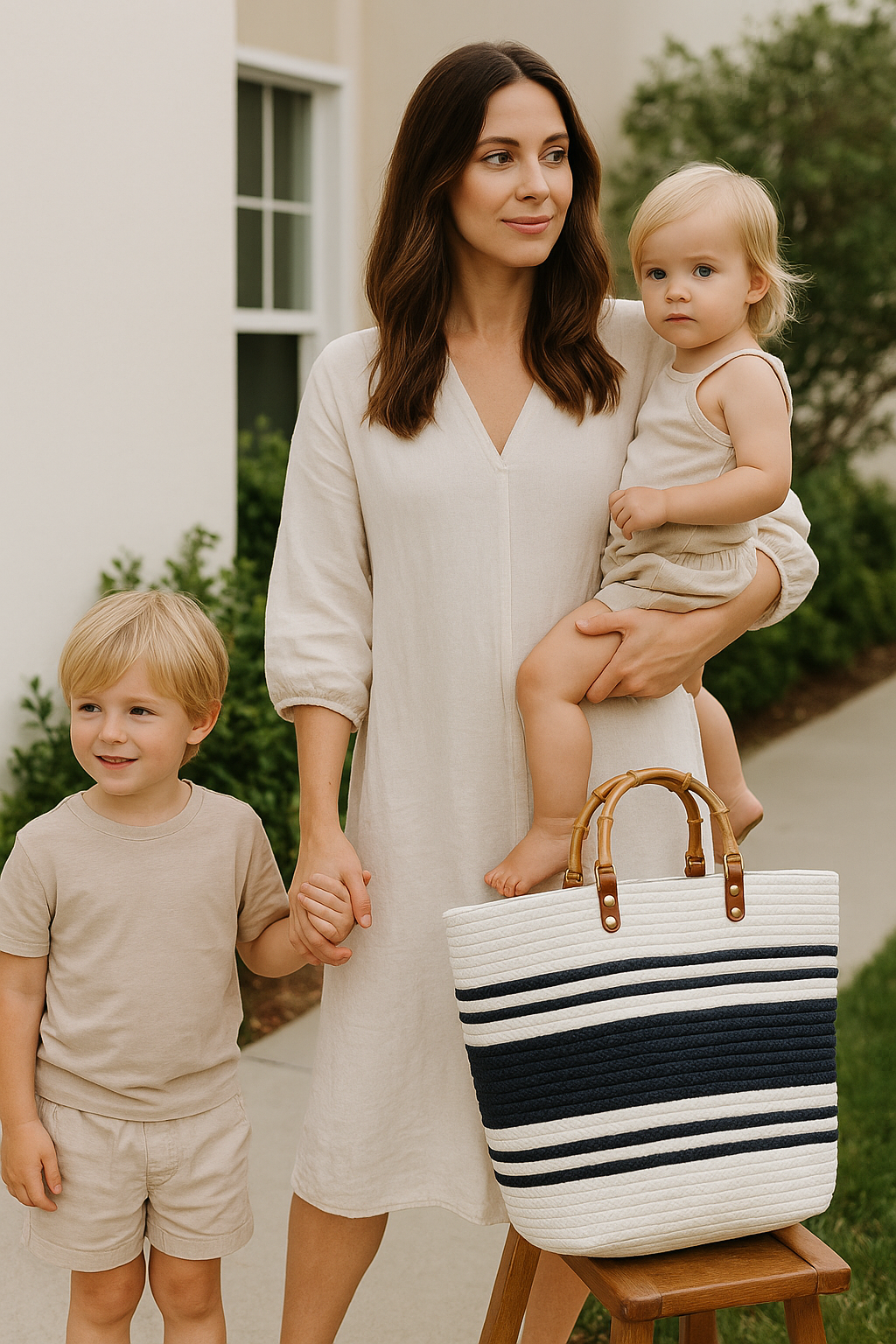 FLO's Nautical Striped Crochet Tote – Bamboo Handle Edition